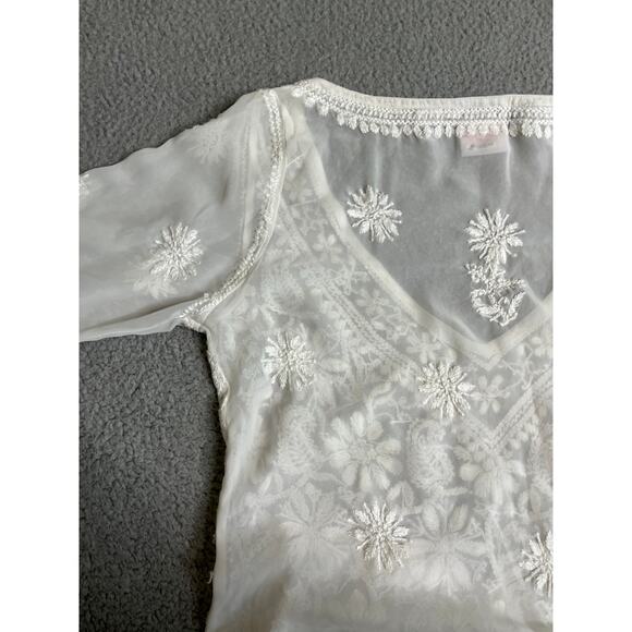 Gretchen Scott Designs Tunic Top Small Embroidered Sheer Coverup Boho Beach - Picture 10 of 16
